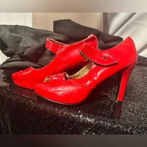 Bettie Page Shoes Pinup Red Peep Toe High Heels